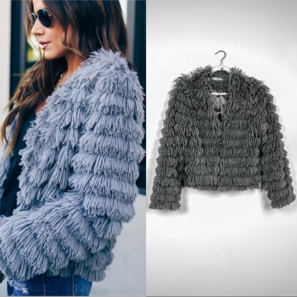 Vici Collection Too Glam Faux Fur Jacket in Grey - Small